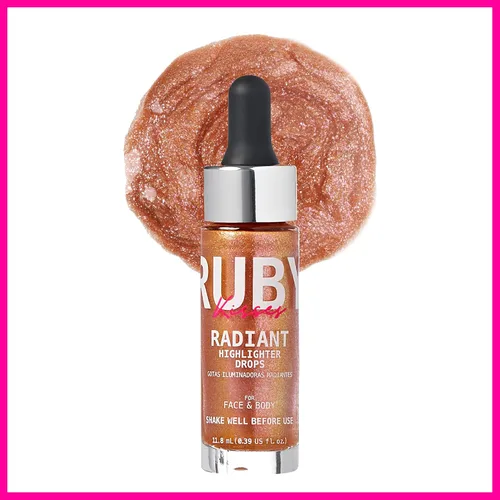 Miniatura 3 de Ruby Kisses Radiant Drops, maquillaje iluminador líquido brillante, iluminador suave para cara y cuerpo, brillo natural para la piel (oro rubor)