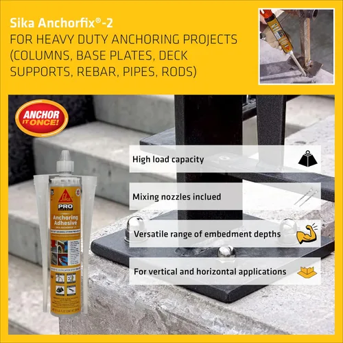 Miniatura 3 de SIKA AnchorFix-2 Adhesivo de anclaje súper resistente, sistema de dos componentes para varillas roscadas en hormigón, 10.1 onzas líquidas, curado