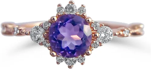 Miniatura 7 de Anillo de boda de amatista de oro rosa de 14 quilates, anillo de compromiso de amatista, anillo de compromiso para mujer, anillo de promesa morado