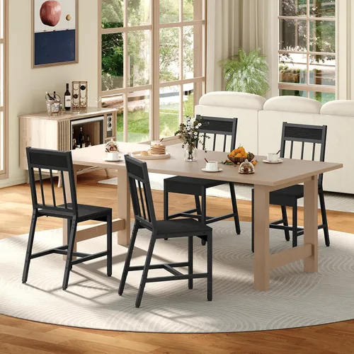 Miniatura 7 de YATINEY Dining Chairs Set of 4, Industrial Kitchen Chairs with Metal Frame, Slanted Back, Wooden Dining Chair Set, for Kitchen, Living Room, Black