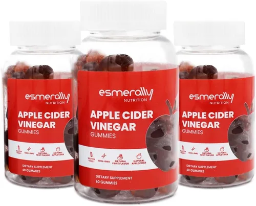 Gomitas de vinagre de sidra de manzana - Paquete de 3 botellas - 180 gomitas - Vitaminas - Sabor natural a frutas - Sin gluten y sin OMG - Vitamina