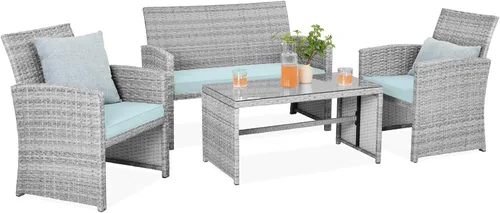 Miniatura 22 de Best Choice Products juego de muebles de mimbre para patio al aire libre, 4 piezas, para conversación en el patio trasero con mesa de café, cojines