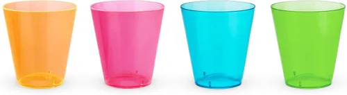 True Vasos de chupito de plástico multicolor neón para fiestas, vasos desechables para beber al aire libre, colores surtidos, 2 onzas, juego de 60