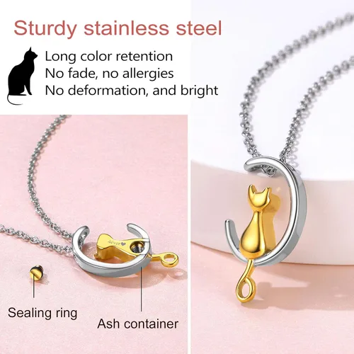 Miniatura 230 de FindChic Collares personalizados con urna para cenizas, barra vertical, gato, luna, reloj de arena, garra de perro, acero inoxidable, chapado en oro