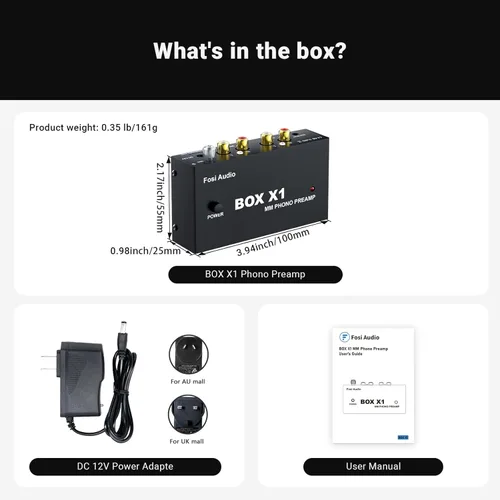 Miniatura 8 de Fosi Audio Box X1 Phono Preamp para giradiscos MM Turntable Mini amplificador de fonógrafo estéreo de audio Hi-Fi/Reproductor de discos con salida