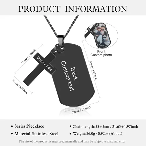 Miniatura 2 de Collar con foto personalizada para hombres, día del padre, etiqueta de perro con nombre personalizado para hombres, novio, collar conmemorativo