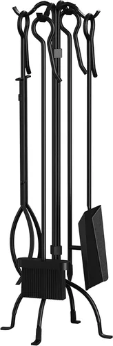 Miniatura 2 de Fire Beauty Juego de herramientas para chimenea de 5 piezas, juego de herramientas de hierro forjado resistente, color negro