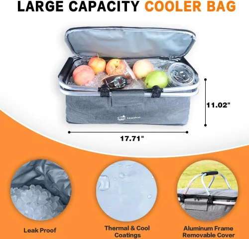 Miniatura 7 de Carro plegable con toldo extraíble y bolsa enfriadora, carrito plegable resistente con ruedas todo terreno de 4 pulgadas para campamento, playa