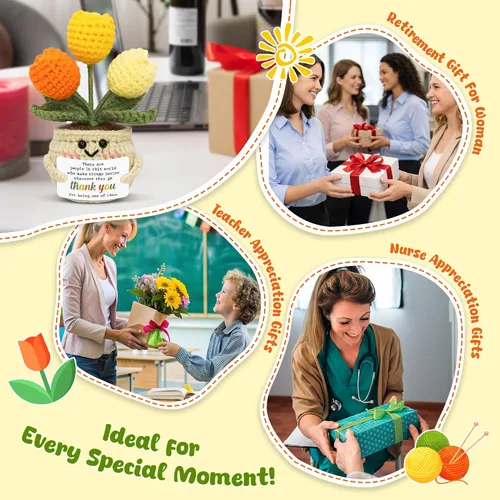 Miniatura 6 de OASSIE Regalos de agradecimiento para mujeres – Mini tulipán positivo de apoyo emocional de ganchillo – Graduación de fin de año, regalos de Sunny