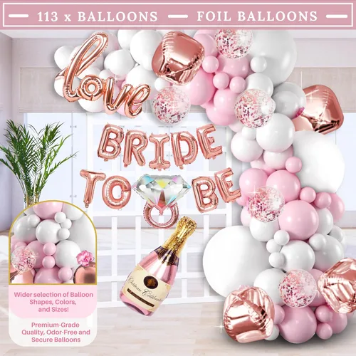 Miniatura 5 de 188 piezas de decoraciones rosas para despedida de soltera - Incluye arco de globos y cajas con letras de la A a la Z y más - Decoraciones