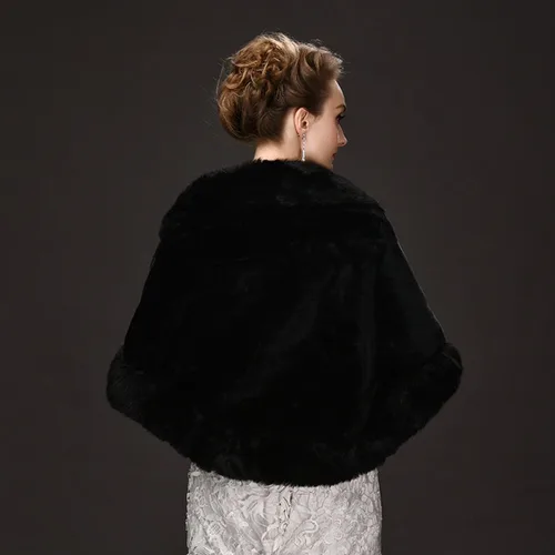 Miniatura 4 de CHITONE Abrigo de piel sintética negra para mujer, chal para boda, fiesta, espectáculo, Negro