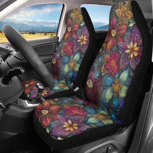 Miniatura 2 de INSTANTARTS Fundas de asiento de coche con diseño de dalia estética, solo para asientos delanteros, protector de asiento de vehículo, 2 unids/set