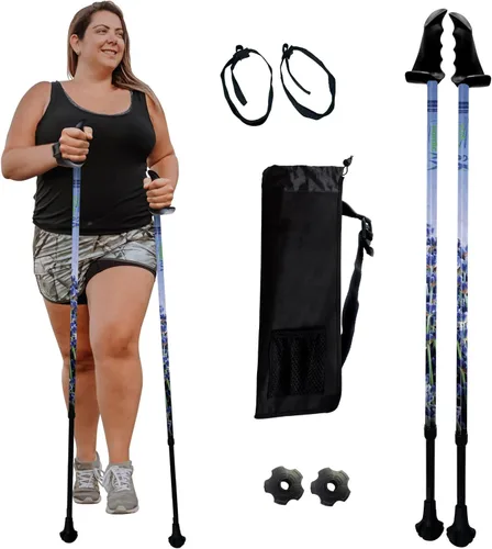 Miniatura 26 de York Nordic Bastones de senderismo motivadores grandes y altos para equilibrio y rehabilitación, 2 piezas, fuertes bloqueos de botón, patas de goma