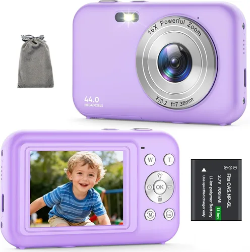 Miniatura 8 de Cámara digital, cámara para niños con tarjeta de 32 GB, FHD 1080P 44MP cámara de vlogging, cámara digital de zoom de 16X y disparo, cámaras Negro