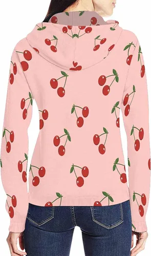 Miniatura 4 de InterestPrint Sudadera con capucha de manga larga para mujer, con cremallera completa, color rojo flor de cerezo