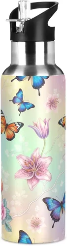 Miniatura 8 de BPA-Free Sport Water Bottle Insulated 32 Oz, Insulated Stainless Steel Water Bottle with Straw for Gym Outdoor Travel School, Colorful Butterflies