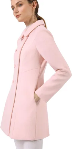 Miniatura 4 de Allegra K - Gabardina larga de invierno con cuello Peter Pan y botonadura doble para mujer