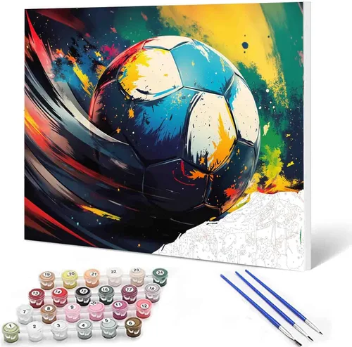 Miniatura 36 de Aihonmin Pintura por números, tema de baloncesto, kit de pintura al óleo para niños y adultos, pintura de dibujo de 16 x 20 pulgadas, pigmento Bola