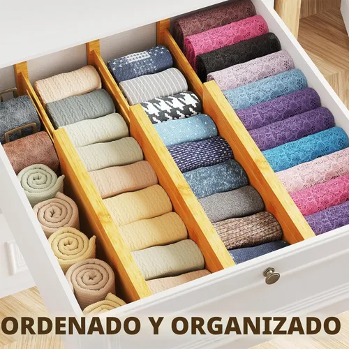 Miniatura 2 de SpaceAid - Separadores de cajones de bambú para cómoda de 6 piezas, organizadores de cajones ajustables de 4.65" de alto, 12.5"-17" de ancho