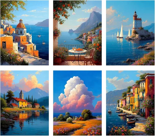 Miniatura 16 de Leatrice Paquete de 6 kits de pintura de diamantes para adultos, kits de arte de diamantes 5D, pinturas de puntos de gemas redondas, taladro