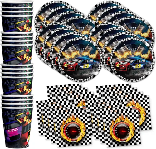 Miniatura 13 de Juego de suministros para fiesta de cumpleaños de motociclistas, platos, servilletas, vasos, vajilla para 16