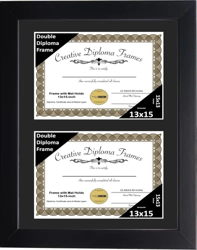 Miniatura 79 de Creative Picture Frames Marco de diploma doble clásico negro de 6 x 8 pulgadas con vidrio negro y colgador de pared instalado