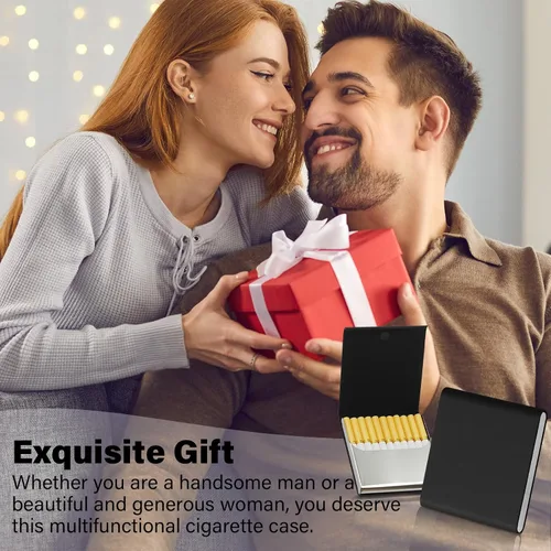 Miniatura 7 de Caja de cigarrillos de cuero delgada portátil para sostener 10 cigarrillos de tamaño regular - Caja de cigarrillos de cuero de acero inoxidable