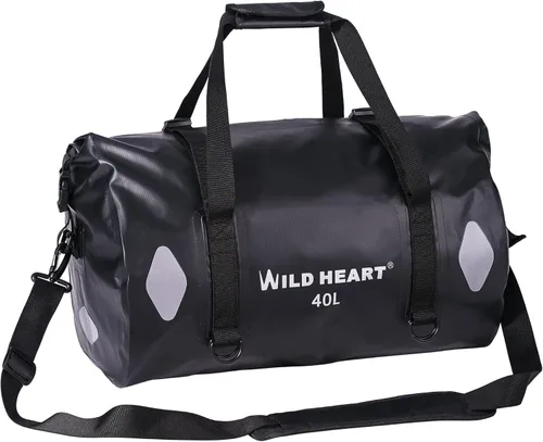 WILD HEART Bolsa de lona impermeable 20L 30L 40L con costuras soldadas correas de hombro, bolsillo de malla para kayak, camping, barco, bicicleta,