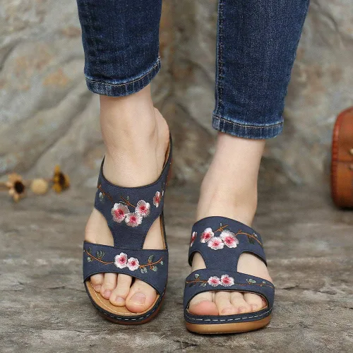 Miniatura 108 de Ladmiple Sandalias ortopédicas florales de moda 2023 con soporte de arco, zapatillas romanas casuales con puntera abierta