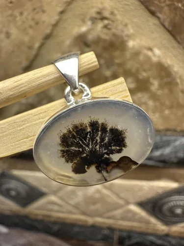 Miniatura 2 de Rare Scenic Dendritic Agate 925 Solid Sterling Silver Pendant 25mm