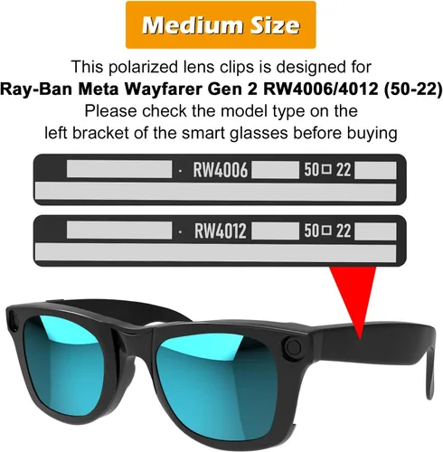 Miniatura 3 de 4 clips polarizados para Ray-Ban Meta Wayfarer y Gen 2 (RW4006/RW4012, M, 50-22), clip de decoloración para protección UV Meta Wayfarer Gen 2, juego