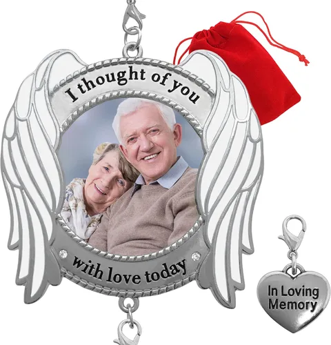 Miniatura 8 de Adorno conmemorativo – Adorno de imagen – Pensé de ti con amor hoy – Alas de ángel esmaltadas y dije de corazón – Bolsa de regalo/almacenamiento