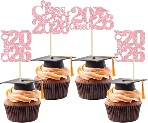 Miniatura 38 de 24 piezas 2026 decoraciones para cupcakes de graduación 2026 con purpurina clase de 2026 para graduación de graduación para felicitaciones 2026