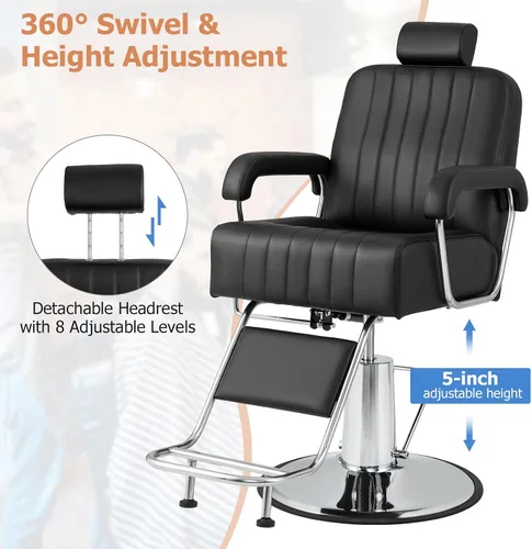 Miniatura 5 de Giantex Silla de peluquería reclinable, silla de salón para estilista, respaldo reclinable, giro de 360 grados, ajuste de altura, bomba hidráulica