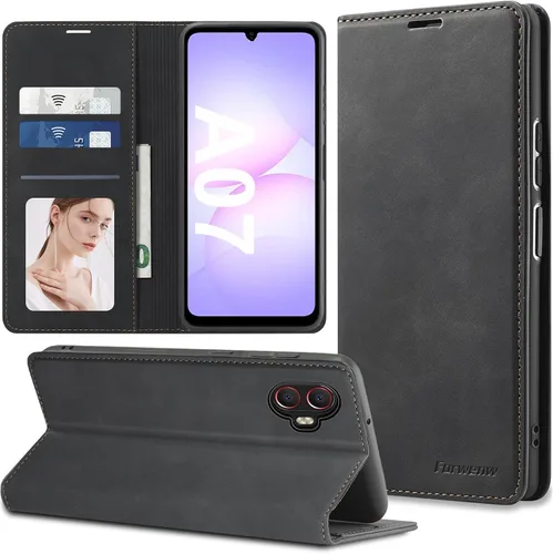 Miniatura 27 de Funda de piel con tapa para Samsung Galaxy Z Flip 3, con protección de bisagra, delgada y magnética tipo cartera [1 tarjetero], funda protectora a