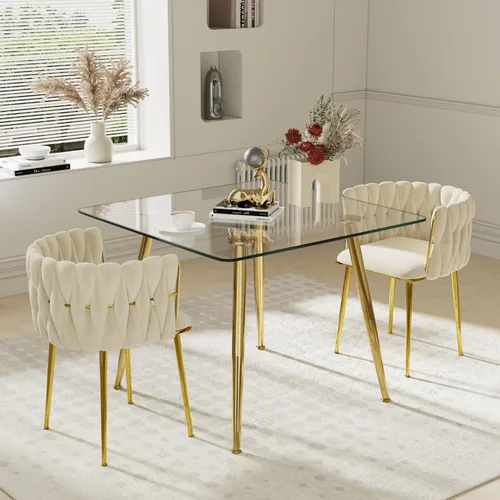 Miniatura 43 de Juego de mesa de comedor de cristal plateado para 2, juego de mesa cuadrada de lujo moderno de 36 pulgadas, juego de mesa de cocina minimalista de 3