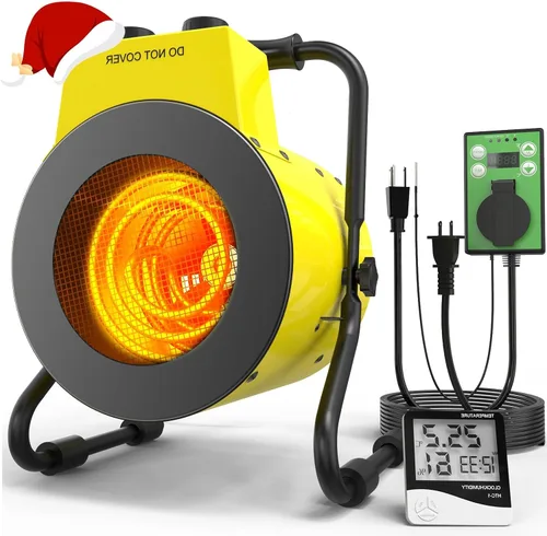Calentador de invernadero de 1500 W con termostato digital, calentador para exteriores con protección contra sobrecalentamiento y función de