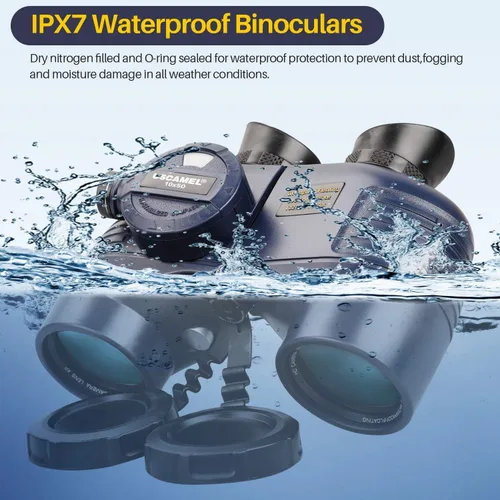 Miniatura 5 de USCAMEL Binoculares marinos de 10 x 50 para adultos, binoculares impermeables con adaptador de trípode, brújula de telémetro, lente FMC prisma BAK4