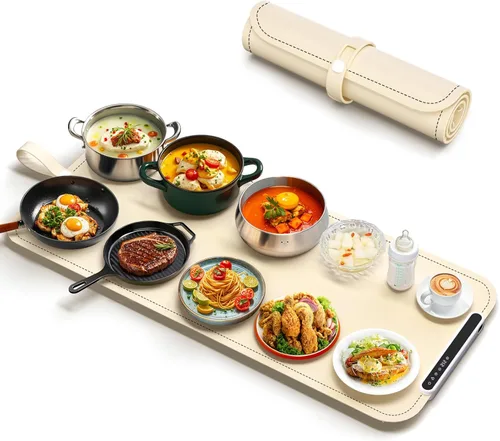Tapete de calentamiento para alimentos – Bandeja de calentamiento eléctrica, XXL (36 x 16 pulgadas), tapete calentador de alimentos con Beige