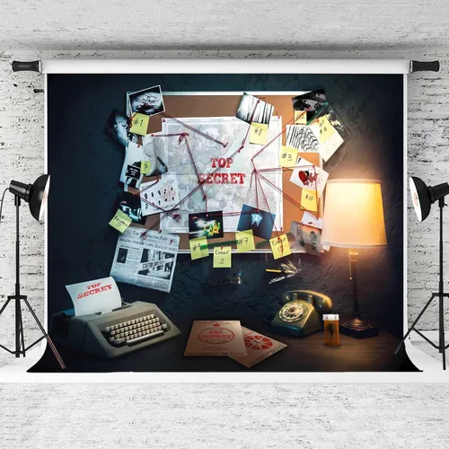 Miniatura 2 de Telón de fondo de detective, 5x3ft Agente Spy Theme Top Secret Oficina de Policía Investigación Fotografía Fondo Crime Pista Evidencia Asesinato
