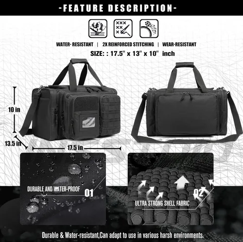 Miniatura 4 de Bolsa para polígono de tiro de pistola táctica para pistolas y municiones, bolsa de lona grande para pistolas, revistas, municiones y accesorios