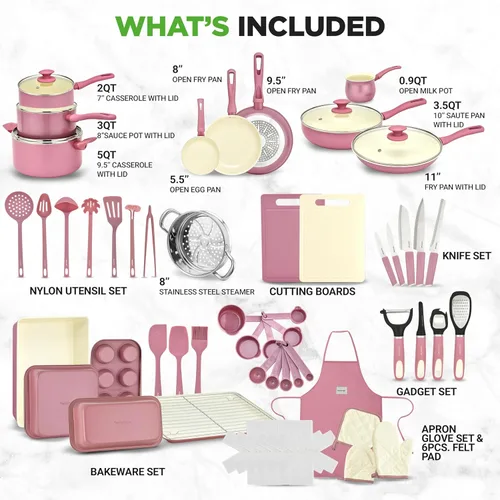 Miniatura 2 de NutriChef Juego de utensilios de cocina de 54 piezas – Juego completo de ollas y sartenes de cerámica antiadherente con utensilios, utensilios