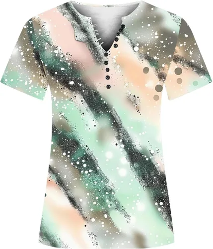 Miniatura 134 de Summer Shirts for Women 2025 Plus Size Short Sleeve Henley Tops Marble Floral Loose Tshirt Tee Casual Dressy Tunics