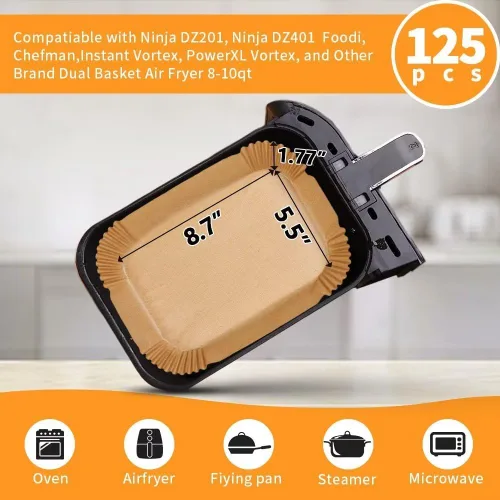 Miniatura 2 de Revestimientos desechables para freidora de aire para Ninja Airfryer: 125 piezas de papel pergamino rectangular de 8.7x5.5" para freidora de aire