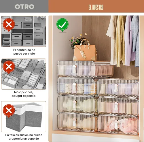 Miniatura 4 de Neprock Organizador de cajones de ropa interior, organizador apilable de brasier para armario, caja de almacenamiento de 1 celda de acrílico