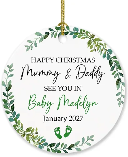 Miniatura 11 de Adorno personalizado para bebé que llega 2027, adorno de Navidad de Bump, elige el nombre del bebé y el año de Navidad para el nuevo abuelo abuela