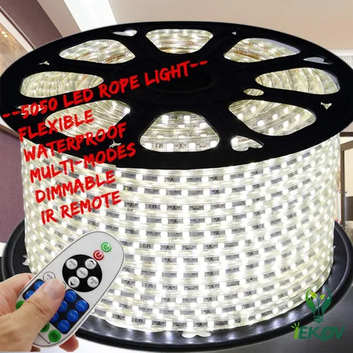 Miniatura 14 de Tira de luz LED de color blanco, AC 110-120V Flexible/Resistente al agua/Función de múltiples modos/Regulable SMD5050 Tira de luces LED de neón
