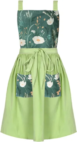 Miniatura 15 de Delantal Vintage Lindo para Mujer con Bolsillos, Delantal con Espalda Cruzada para Cocinar, Hornear, Cocina, Jardinería Negro