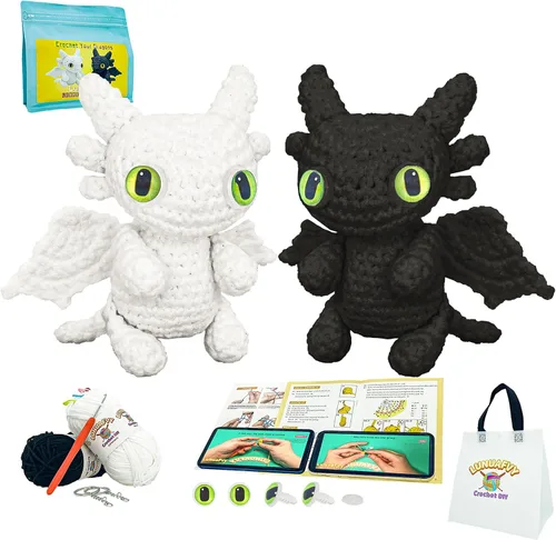 Miniatura 9 de LuNuaFvy Kit de ganchillo para principiantes, adultos/adolescentes/niños mayores de 9 años - Juego de dragón Amigurumi Animal con video de 4 horas