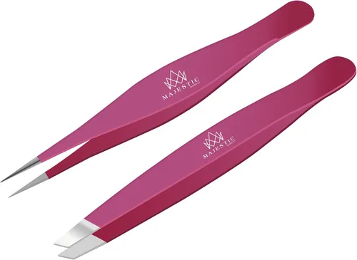 Miniatura 13 de Majestic Bombay Pinzas de punta fina + inclinadas para mujeres y hombres, garrapatas astilladas, depilación facial, cejas y encarnadas, afiladas
